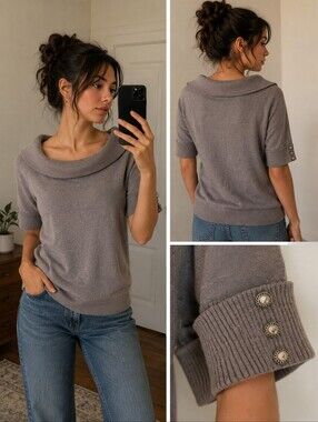 east 5th Short Sleeve Size M Rhinestone Sleeve Sweater
